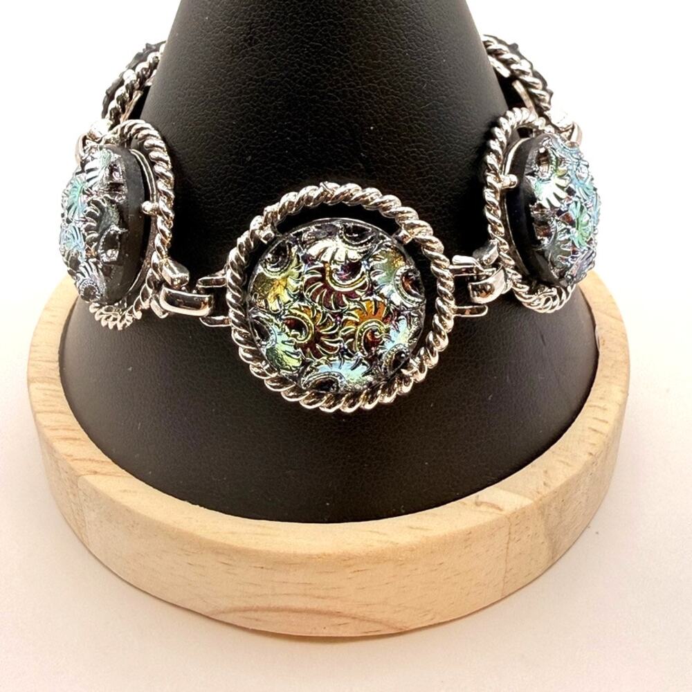 Vintage Sarah Coventry Northern Lights Dichroic Glass Bracelet Silver Rope Link